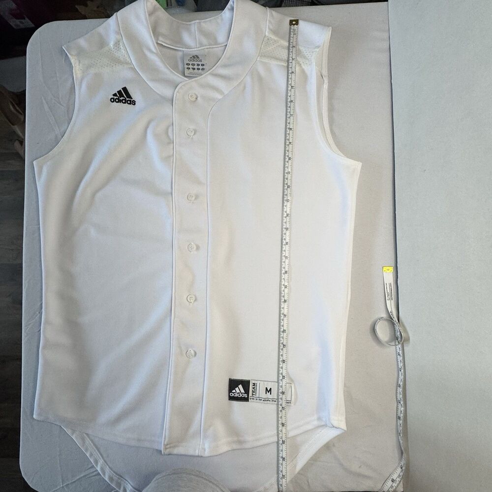 Adidas Men's Sleeveless Medium White Baseball Shirt Jersey Button Front - Picture 7 of 8